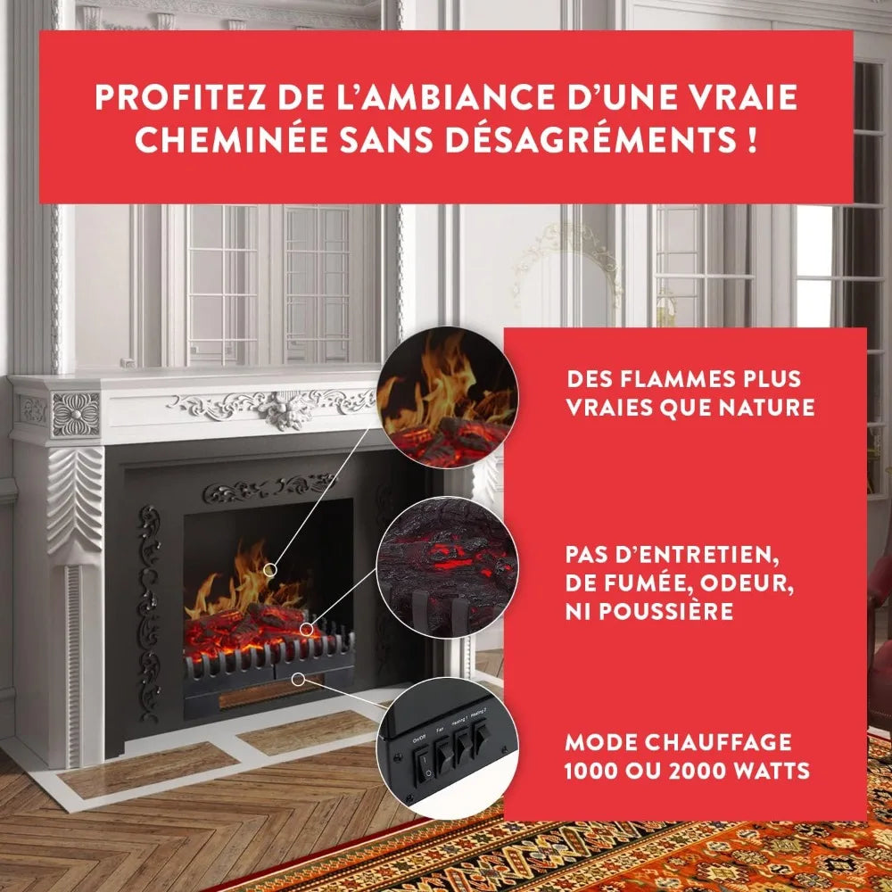 CHEMIN'ARTE Chimenea eléctrica con Efecto Llama Leds, Chimenea Decorativa, con calefacción, bajo Consumo, Inserto de Chimenea, 4