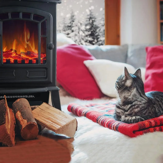 Deuba Chimenea Eléctrica de Pie Estufa Calefactor Efecto Llama LED Calefacción 2000W Decorativo Negro