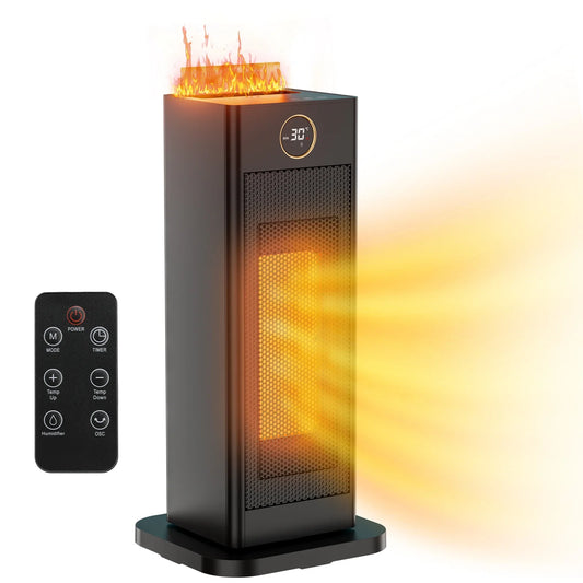 Calentador de ventilador de cerámica Calentador eléctrico de ahorro de energía Calentador de ventilador Control remoto 2000W/1500W 3 niveles Temporizador de 1-12 horas, con humidificador