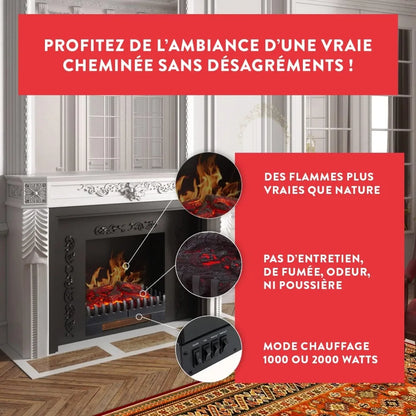 CHEMIN'ARTE Chimenea eléctrica con Efecto Llama Leds, Chimenea Decorativa, con calefacción, bajo Consumo, Inserto de Chimenea, 4
