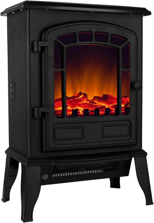 Deuba Chimenea Eléctrica de Pie Estufa Calefactor Efecto Llama LED Calefacción 2000W Decorativo Negro
